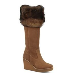 UGG Valberg Tall Wedge Boots Chestnut Suede Toscana Sheepskin Fur 7.5